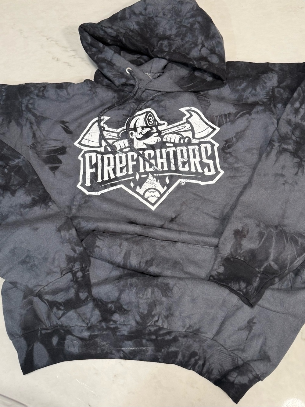Port and Company Black & Grey Tie Dye Banana Ball Firefighter Hoodie